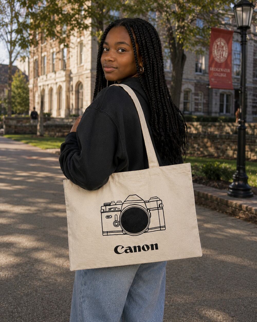 Canon Retro Camera Canvas Reusable Tote Bag Zip Top 11x16.5 Eco-friendly School